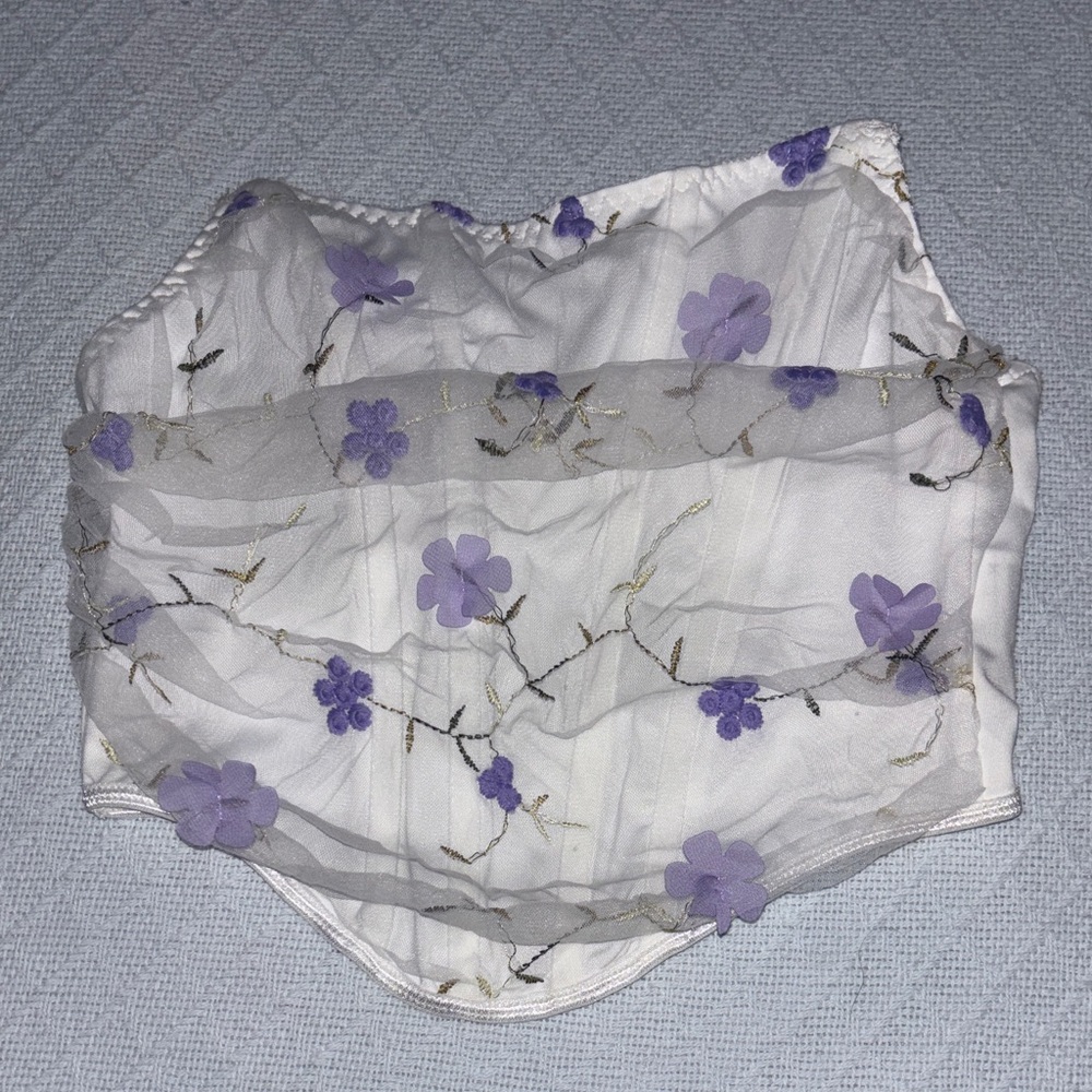 White and Purple Floral Sheer corset